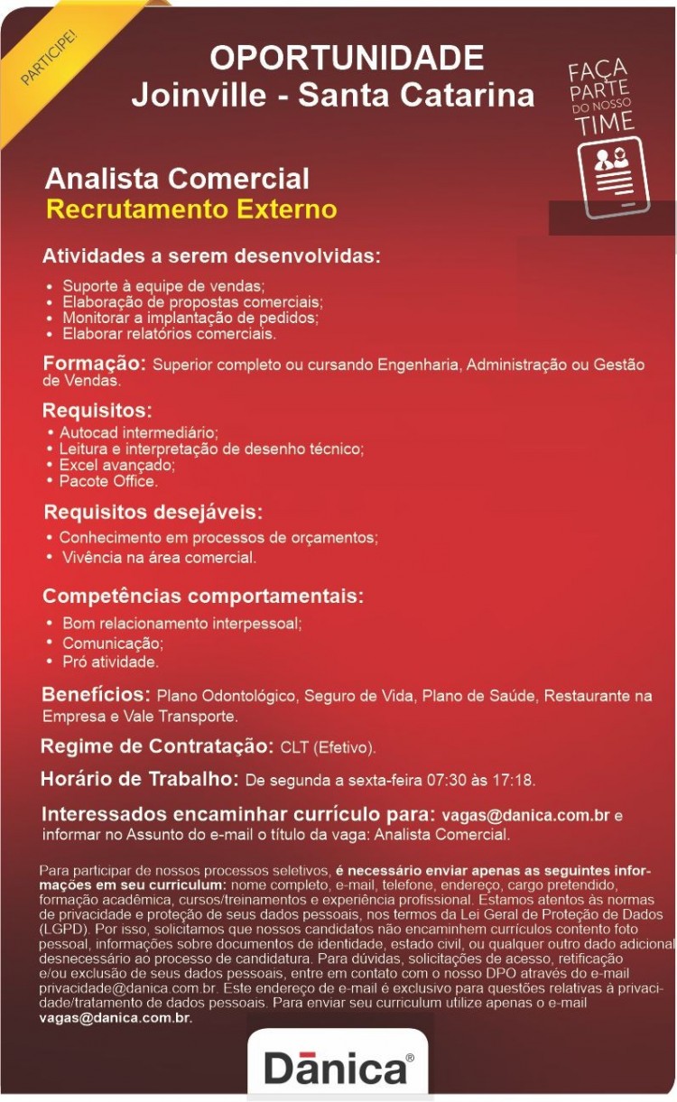Analista Comercial | Joinville - SC